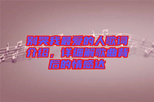 別哭我最愛的人歌詞介紹，詳細解歌曲背后的情感達