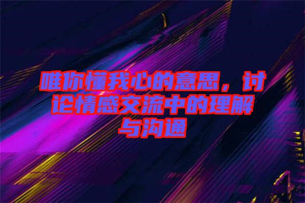 唯你懂我心的意思，討論情感交流中的理解與溝通